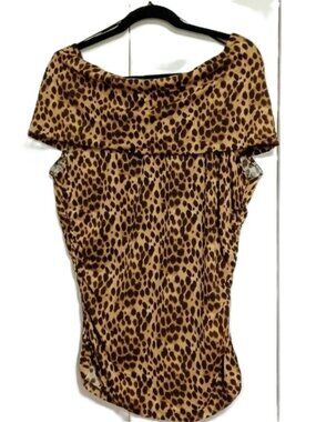 MICHAEL Michael Kors Cheetah Drapey Slinky Sleeveless Over Shoulder Tunic XL